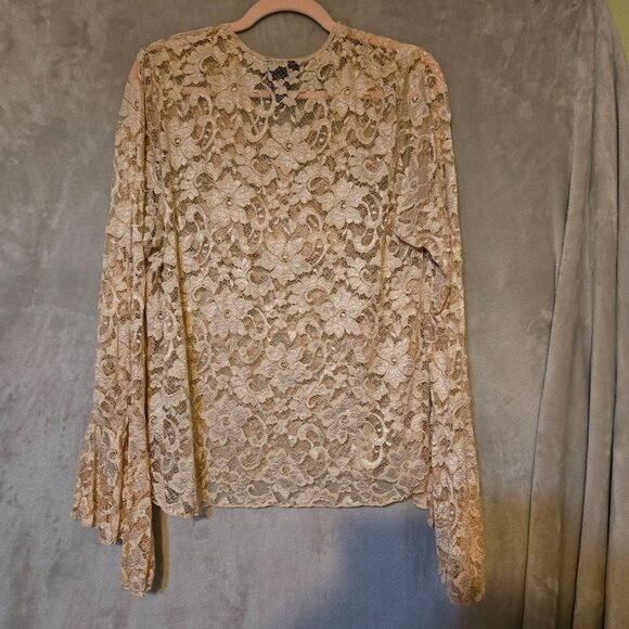 Venetia Jeans Baby doll sheer lace Vintage bell sleeve Old Money sz 14/16 blouse - Picture 10 of 10